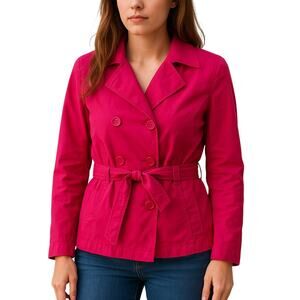 Vintage Y2K Arizona Women's Large Hot Pink Jacket Cotton Belted Retro Style